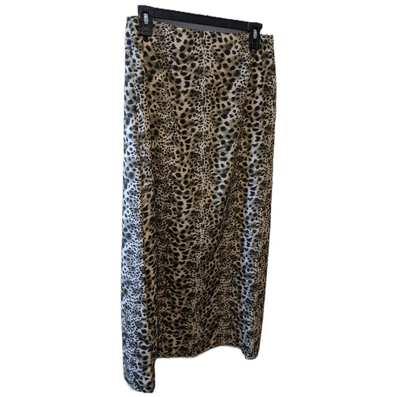 Vintage 90s Leopard Print Maxi Skirt Animal Slinky Long Grunge Green Black Sz M - Picture 3 of 6